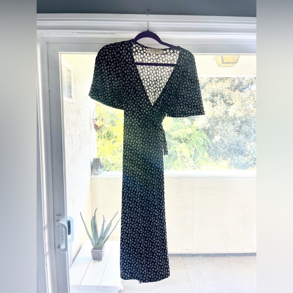audrey dress black and white wrap flower dress